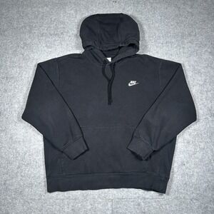 Nike Pullover Hoodie Men's Size Large Black Side Swoosh Logo Activewear Sweater